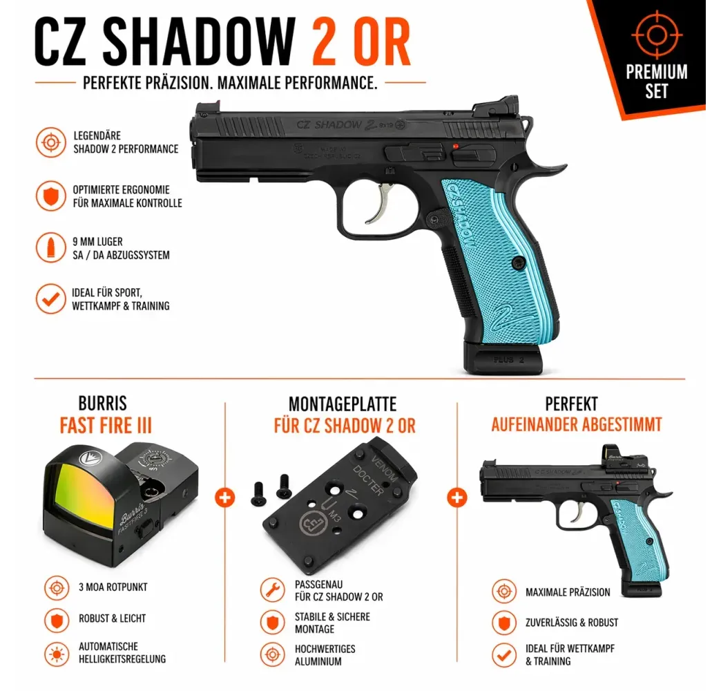 CZ Shadow 2 OR Combo mit Rotpunktvisier auf neutralem Hintergrund