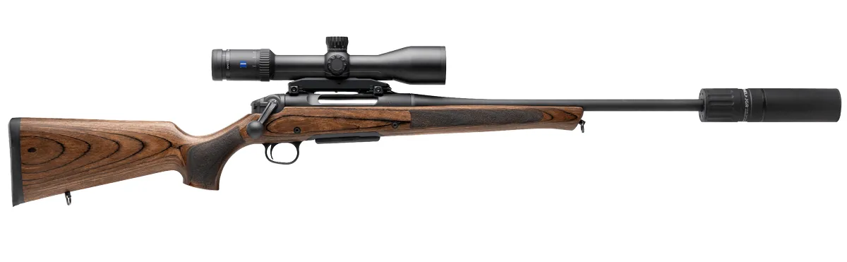 Haenel Jaeger NXT mit montierter Zieloptik und Schalldämpfer
