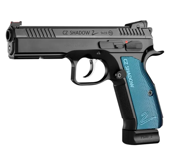 CZ Shadow 2 Sportpistole in 9 mm mit blauen Aluminiumgriffschalen