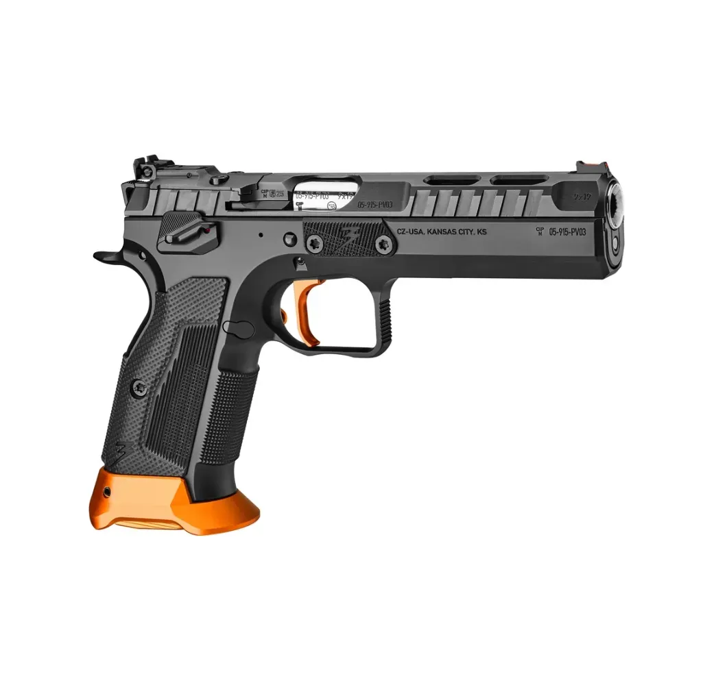 CZ TS3 Orange OR Sportpistole – seitliche Ansicht mit orangefarbenem Schlitten und G10-Griffschalen – Bild 2