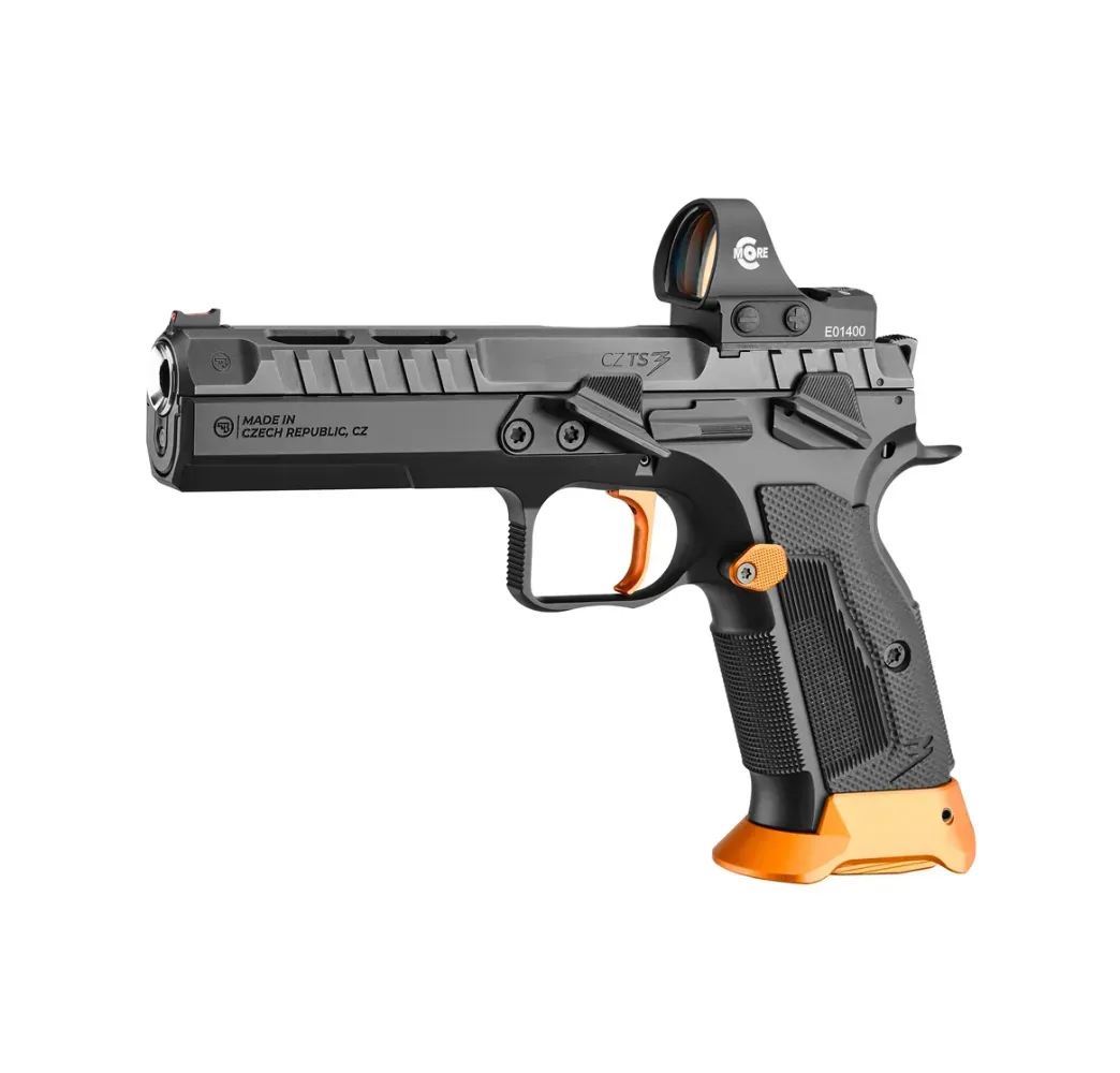 CZ TS3 Orange OR Sportpistole – seitliche Ansicht mit orangefarbenem Schlitten und G10-Griffschalen – Bild 4