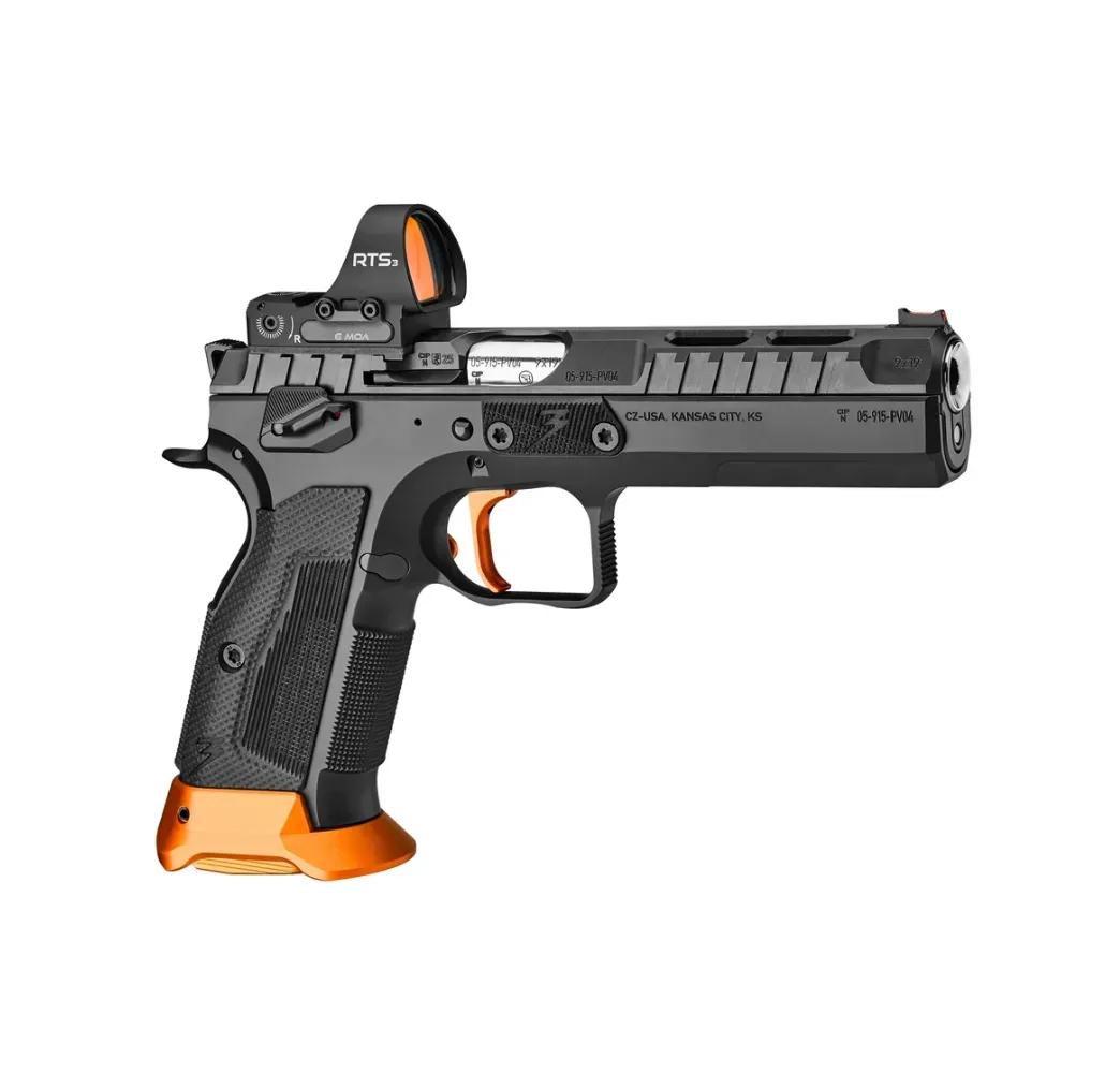 CZ TS3 Orange OR Sportpistole – seitliche Ansicht mit orangefarbenem Schlitten und G10-Griffschalen – Bild 5