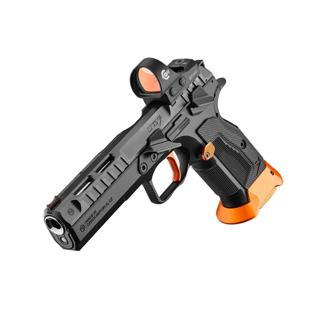 CZ TS3 Orange OR Sportpistole – seitliche Ansicht mit orangefarbenem Schlitten und G10-Griffschalen – Bild 6