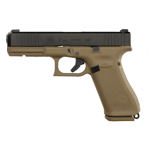Glock 17 Gen 5 FR Coyote mit sandfarbenem Griffstück und schwarzem Verschluss