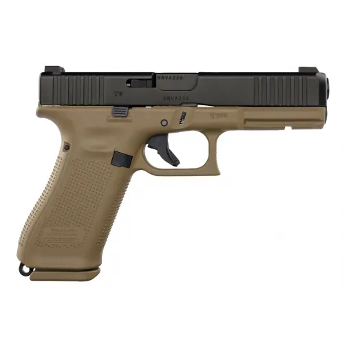 Glock 17 Gen 5 FR Coyote – Seitenansicht mit Coyote-Griffstück